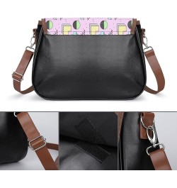 Printed Crossbody Bag Shoulder Bag PU Leather Women's Designer Satchels Heart Arrow Pink Color1 $20.50 Satchels