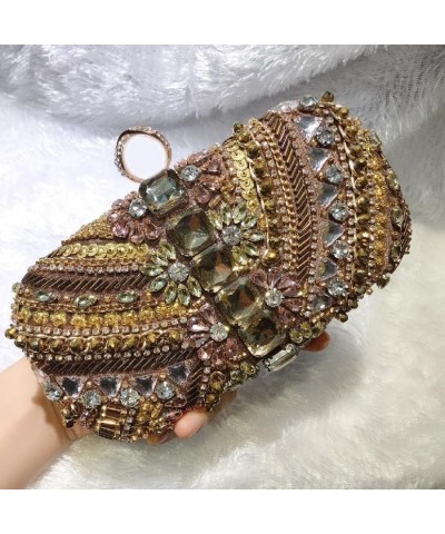 19x10CM Beaded Evening Bag Handmade Beading Clutch Bag Diamond Banquet Women Antique Cheongsam Dress Bag Coffee Gold $30.49 E...