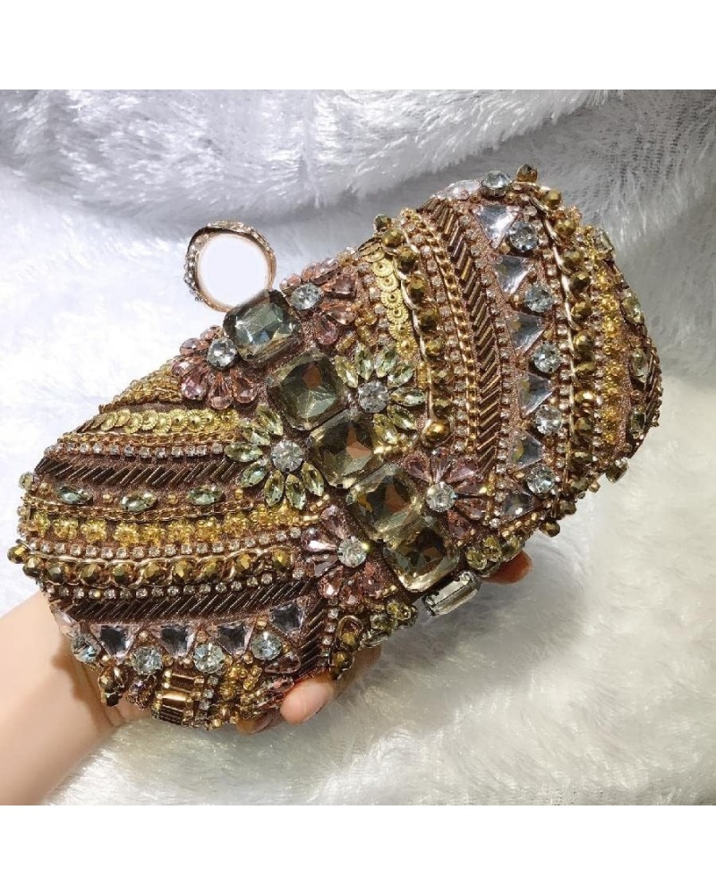 19x10CM Beaded Evening Bag Handmade Beading Clutch Bag Diamond Banquet Women Antique Cheongsam Dress Bag Coffee Gold $30.49 E...