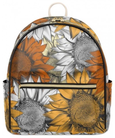 Sunflower Retro Art Backpack Purse for Women Cute Mini Back Pack Small Casual Daypacks Pu Leather Bookbag Anti Theft Travel B...