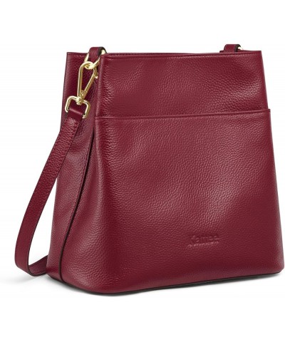 Leather Handbags for Women, Soft Shoulder Tote Bucket Bags Crossbody Purses with 2 Straps Wine Red $27.90 Totes