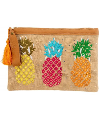 Pineapple Embroidered Large Pouch Wristlet Clutch, Natural/Multi $26.40 Wristlets