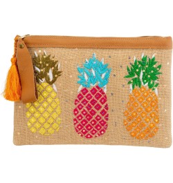 Pineapple Embroidered Large Pouch Wristlet Clutch, Natural/Multi $26.40 Wristlets