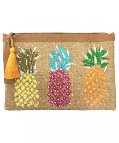 Pineapple Embroidered Large Pouch Wristlet Clutch, Natural/Multi $26.40 Wristlets