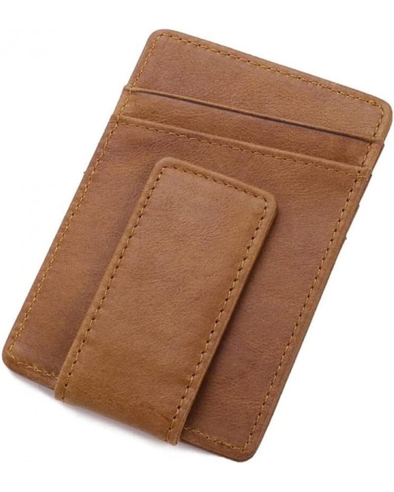 Vintage Leather Slim Money Clip Wallet Small Credit Card Purse with Coin Bag Thin Pocket Clamp Cash Holder $38.50 Wallets