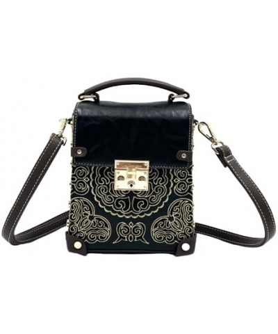 Embroidered Chinese Small Crossbody Bag Trendy Wallet Purse for Women Black $30.87 Crossbody Bags