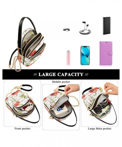 Poppy Flowers Summer Crossbody Bag for Women Cell Phone Purse Wallet with Removable Chain Shoulder Handbag for Travel Phone W...