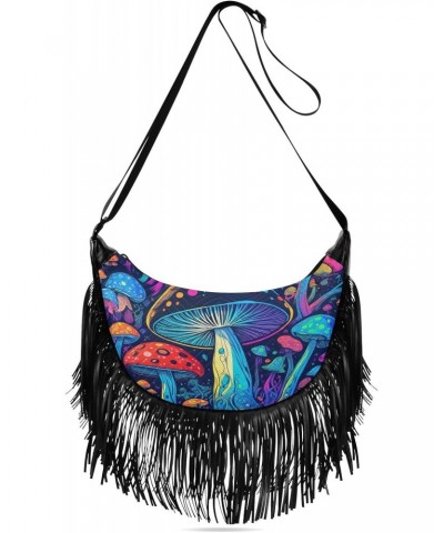 Women's Fringe Crossbody Tassel Purse Magic Colorful Mushrooms Hobo Shoulder Bags Crossbody Handbag with Adjustable Shoulder ...