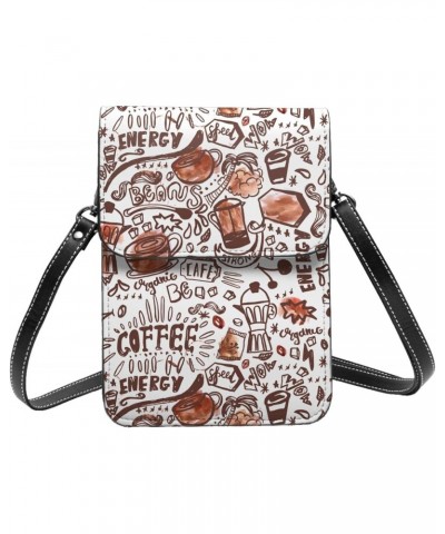 Doodle Coffee Watercolor Stains Brown Small Crossbody Cell Phone Purse for Women Mini Messenger Leather Shoulder Wallet $18.3...