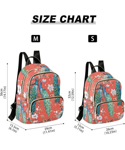 Backpack Purse for Women Watercolor Japanese Peacock, Mini Fashion Backpack Red Oriental Style Lightweight Casual Daypack Sho...