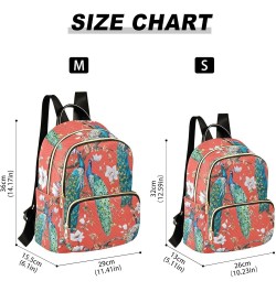 Backpack Purse for Women Watercolor Japanese Peacock, Mini Fashion Backpack Red Oriental Style Lightweight Casual Daypack Sho...