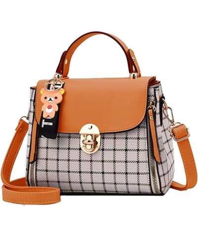 Women Satchel Faux Leather Plaid Shoulder Bag Flap Top Handle Handbags Mini Totes Office Small Crossbody Bag Pink $14.94 Totes