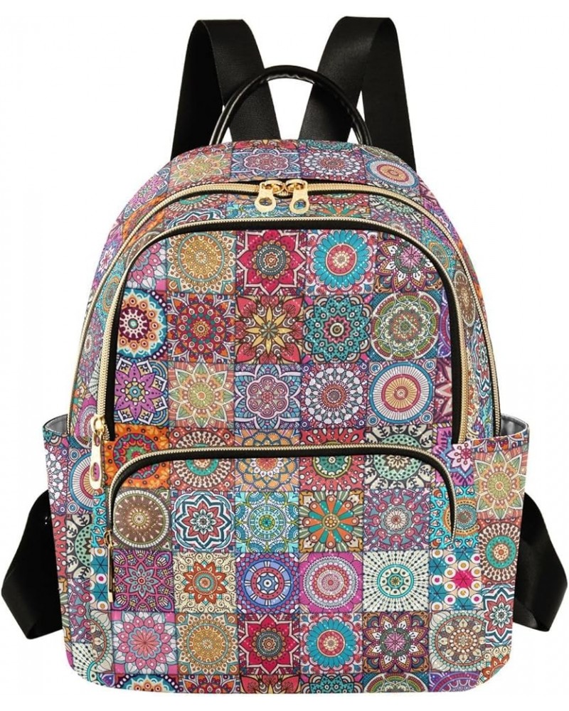 Mini Backpack for Women, Mexican Tiles Mandala Travel Backpack Purse for Ladies, Small Bookbag Daypack Shoulder Bag M Multi82...