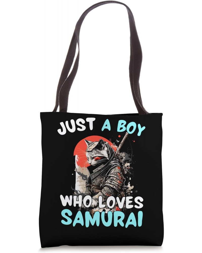 Just A Boy Who Loves Samurai Funny Samurai Cat Boys Men Tote Bag $14.74 Totes