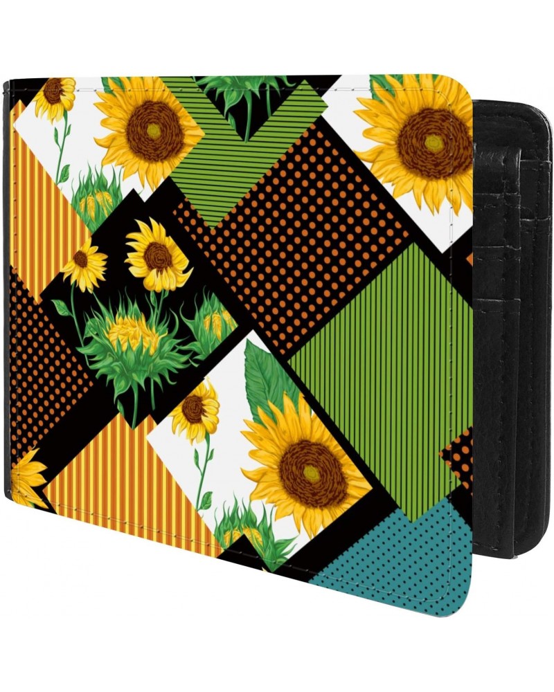 Unique Desige Pattern - Vintage floral patchwork pattern with sunflowers, Slim Front Pocket Wallet Billfold RFID Blocking $11...