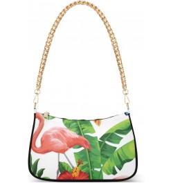 Women Chain Shoulder Purse Bag With Zipper Floral Butterfly Print, Flamingo Pineapple Hobo Tote Clutch Handbags with Chain St...