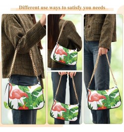 Women Chain Shoulder Purse Bag With Zipper Floral Butterfly Print, Flamingo Pineapple Hobo Tote Clutch Handbags with Chain St...