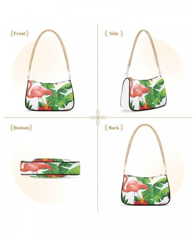 Women Chain Shoulder Purse Bag With Zipper Floral Butterfly Print, Flamingo Pineapple Hobo Tote Clutch Handbags with Chain St...