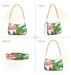 Women Chain Shoulder Purse Bag With Zipper Floral Butterfly Print, Flamingo Pineapple Hobo Tote Clutch Handbags with Chain St...