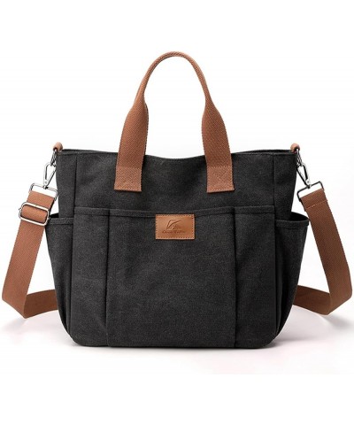 Women's Canvas Tote Purses Shoulder Travel Crossbody Bag Everyday Handbags with Zipper Black $13.19 Totes