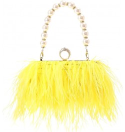 Women Real Natural Ostrich Feather Evening Bags Purses Clutch Vintage Banquet Handbag Yellow $27.53 Evening Bags