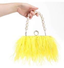 Women Real Natural Ostrich Feather Evening Bags Purses Clutch Vintage Banquet Handbag Yellow $27.53 Evening Bags