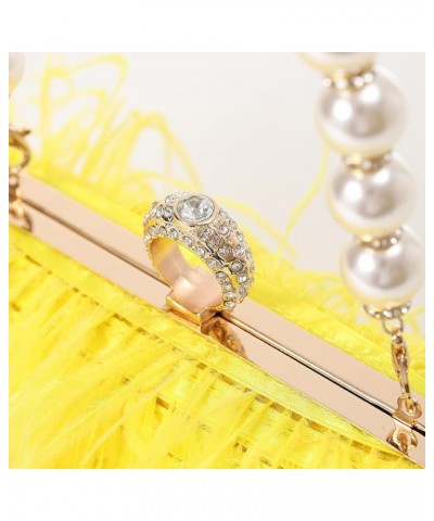 Women Real Natural Ostrich Feather Evening Bags Purses Clutch Vintage Banquet Handbag Yellow $27.53 Evening Bags