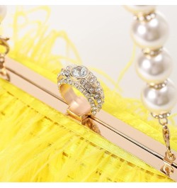 Women Real Natural Ostrich Feather Evening Bags Purses Clutch Vintage Banquet Handbag Yellow $27.53 Evening Bags