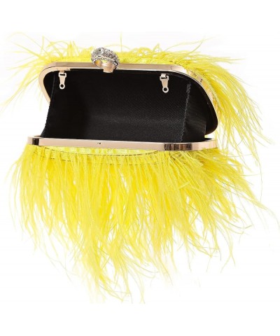 Women Real Natural Ostrich Feather Evening Bags Purses Clutch Vintage Banquet Handbag Yellow $27.53 Evening Bags