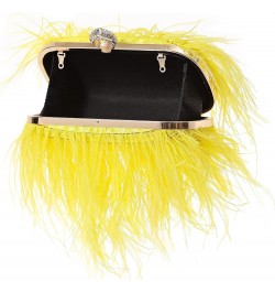 Women Real Natural Ostrich Feather Evening Bags Purses Clutch Vintage Banquet Handbag Yellow $27.53 Evening Bags