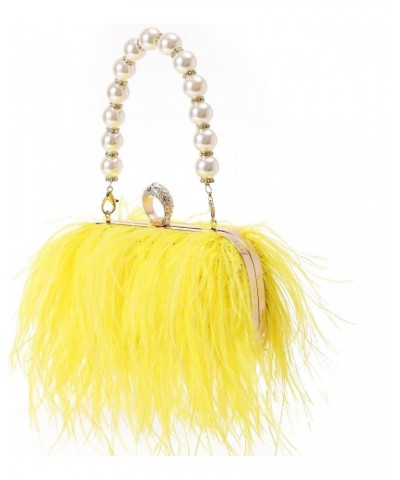 Women Real Natural Ostrich Feather Evening Bags Purses Clutch Vintage Banquet Handbag Yellow $27.53 Evening Bags