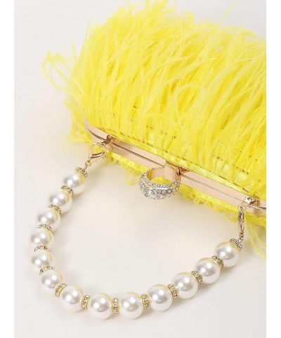 Women Real Natural Ostrich Feather Evening Bags Purses Clutch Vintage Banquet Handbag Yellow $27.53 Evening Bags