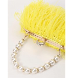 Women Real Natural Ostrich Feather Evening Bags Purses Clutch Vintage Banquet Handbag Yellow $27.53 Evening Bags