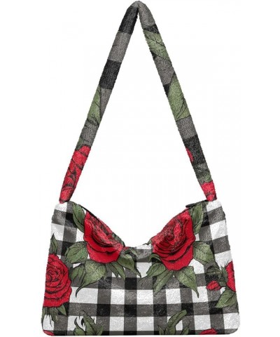 Red Pink Roses Print Women's Shoulder Bag, Purse Handbag Shoulder Bag, Tote Shoulder Bag with Zipper for Women Red Roses on C...