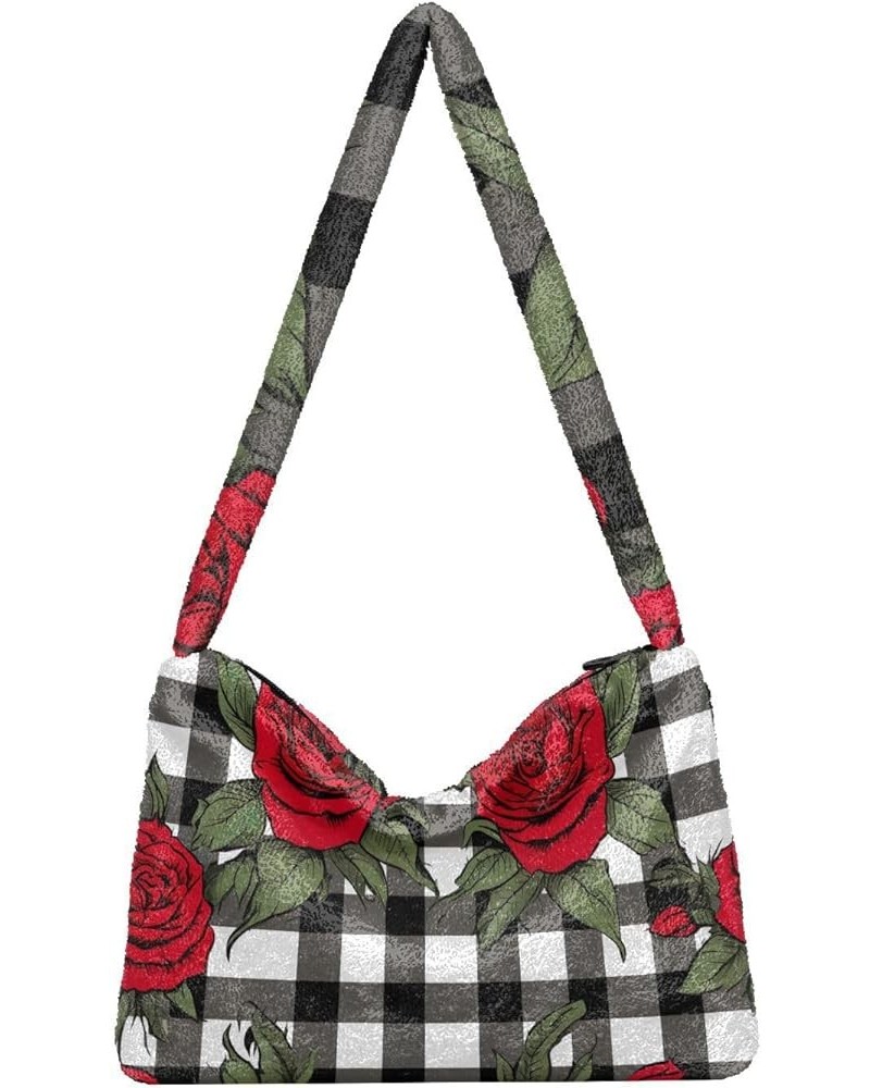 Red Pink Roses Print Women's Shoulder Bag, Purse Handbag Shoulder Bag, Tote Shoulder Bag with Zipper for Women Red Roses on C...