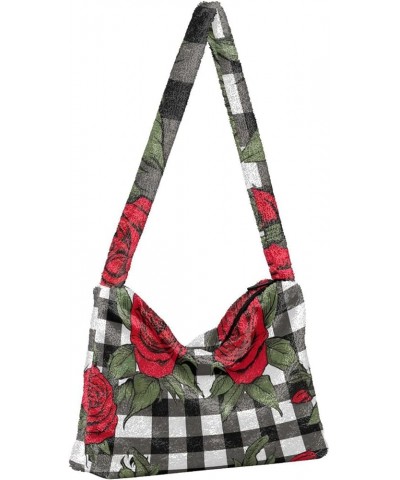 Red Pink Roses Print Women's Shoulder Bag, Purse Handbag Shoulder Bag, Tote Shoulder Bag with Zipper for Women Red Roses on C...