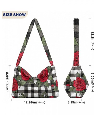 Red Pink Roses Print Women's Shoulder Bag, Purse Handbag Shoulder Bag, Tote Shoulder Bag with Zipper for Women Red Roses on C...