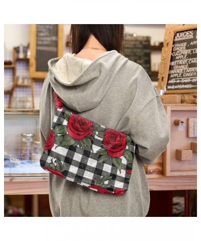 Red Pink Roses Print Women's Shoulder Bag, Purse Handbag Shoulder Bag, Tote Shoulder Bag with Zipper for Women Red Roses on C...