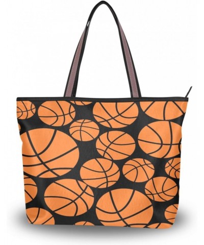 Basketball Orange Balls on Black Women Tote Bag Handbag Large Capacity Shoulder Bags $10.59 Shoulder Bags