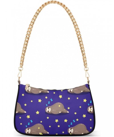 Clutch Shoulder Bags Tote Evening Purse Handbags for Women Hobo Bags Cute Sloth Stars Blue with Zipper Closure $16.63 Totes