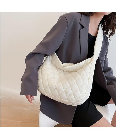 Women's Large Puffer Tote Bag Winter Quilted Shoulder Purse with Zipper Lightweight Cotton Padding Crossbody Bags (White) Whi...