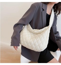 Women's Large Puffer Tote Bag Winter Quilted Shoulder Purse with Zipper Lightweight Cotton Padding Crossbody Bags (White) Whi...