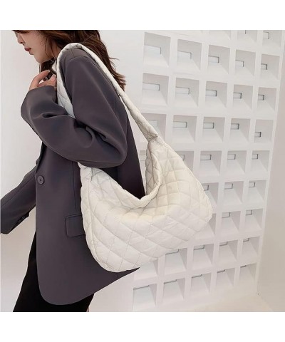 Women's Large Puffer Tote Bag Winter Quilted Shoulder Purse with Zipper Lightweight Cotton Padding Crossbody Bags (White) Whi...