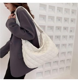 Women's Large Puffer Tote Bag Winter Quilted Shoulder Purse with Zipper Lightweight Cotton Padding Crossbody Bags (White) Whi...