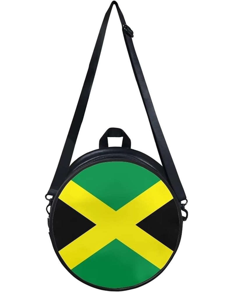 Womens Girls Top-Handle Handbag Casual Round Purse Zipper PU Leather Satchel with Adjustablle Straps Jamaica Flag $12.04 Satc...