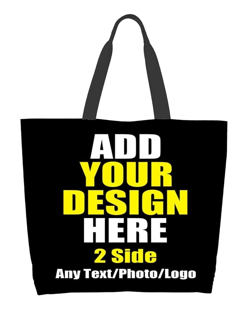 Custom Tote Bag Shoulder Bag Handbag Shopping Bag Add Text Photo Logo Top Handle Satchel Handbag Reusable Black $3.61 Satchels