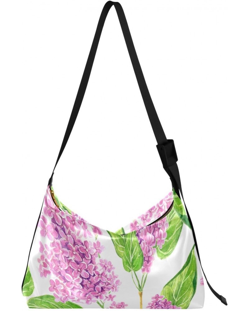 Pink Lilacs Flowers Branches Crossbody Bags for Women PU Leather Large Shoulder Bag Hobo Purse $13.53 Hobo Bags