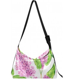 Pink Lilacs Flowers Branches Crossbody Bags for Women PU Leather Large Shoulder Bag Hobo Purse $13.53 Hobo Bags