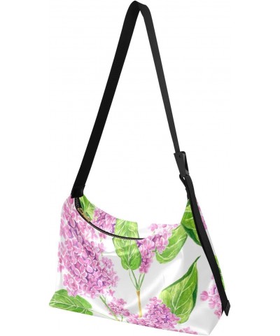 Pink Lilacs Flowers Branches Crossbody Bags for Women PU Leather Large Shoulder Bag Hobo Purse $13.53 Hobo Bags