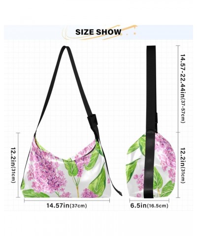 Pink Lilacs Flowers Branches Crossbody Bags for Women PU Leather Large Shoulder Bag Hobo Purse $13.53 Hobo Bags